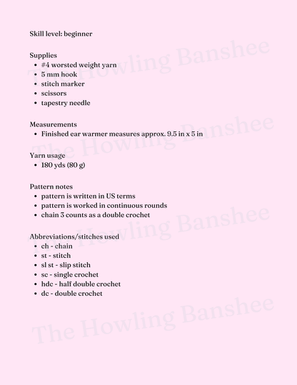 Double Lined Infinity Ear Warmer Pattern