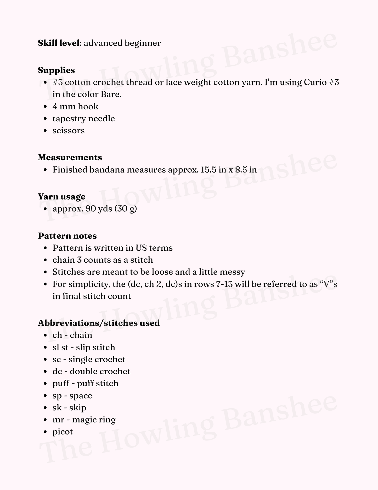 Puff Stitch Bandana Pattern