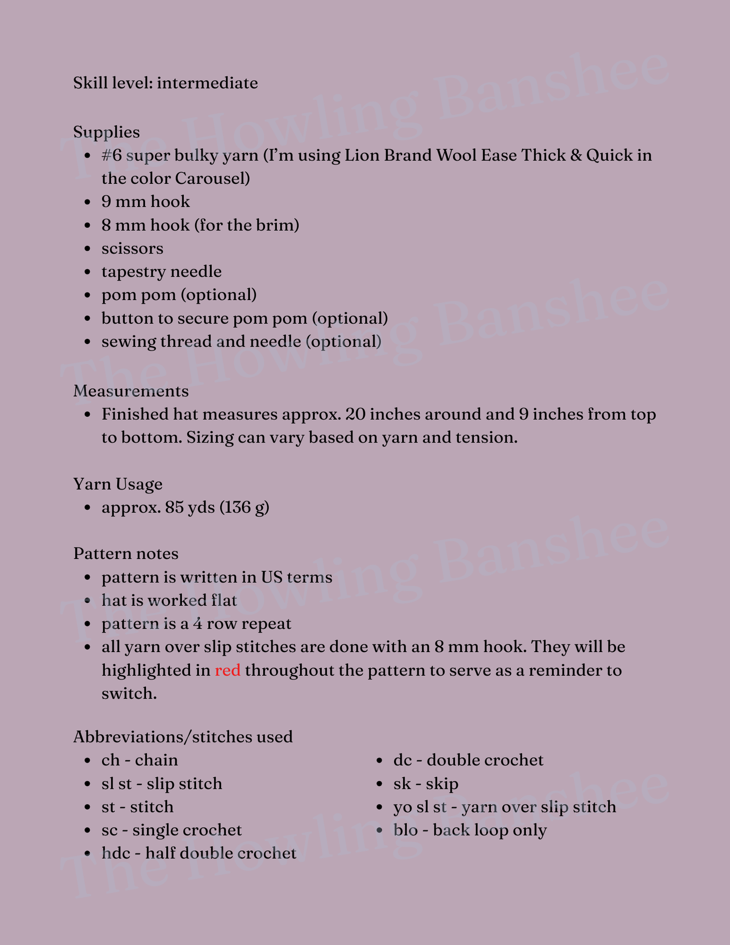 Suzette Beanie Pattern