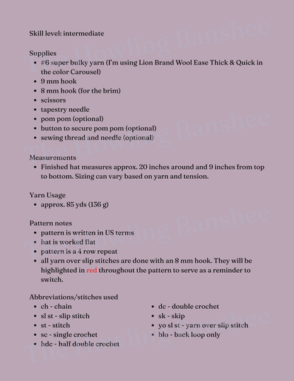 Suzette Beanie Pattern